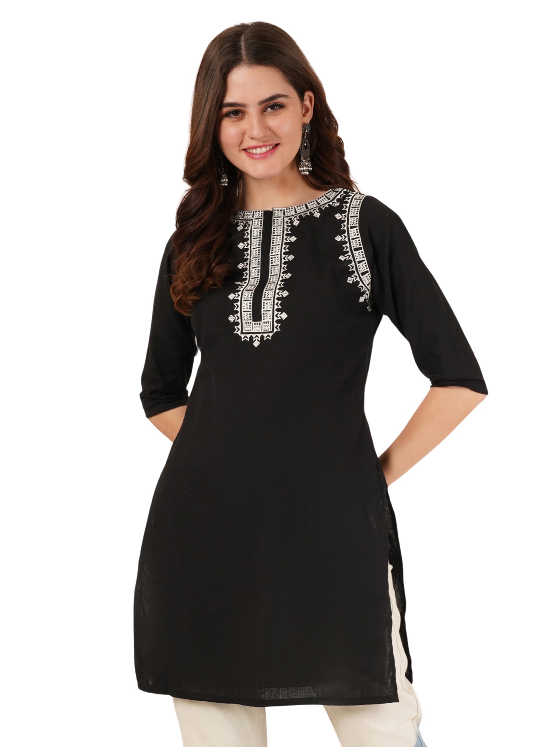 Brownverse Pure Cotton Embroidered Women Short Kurti