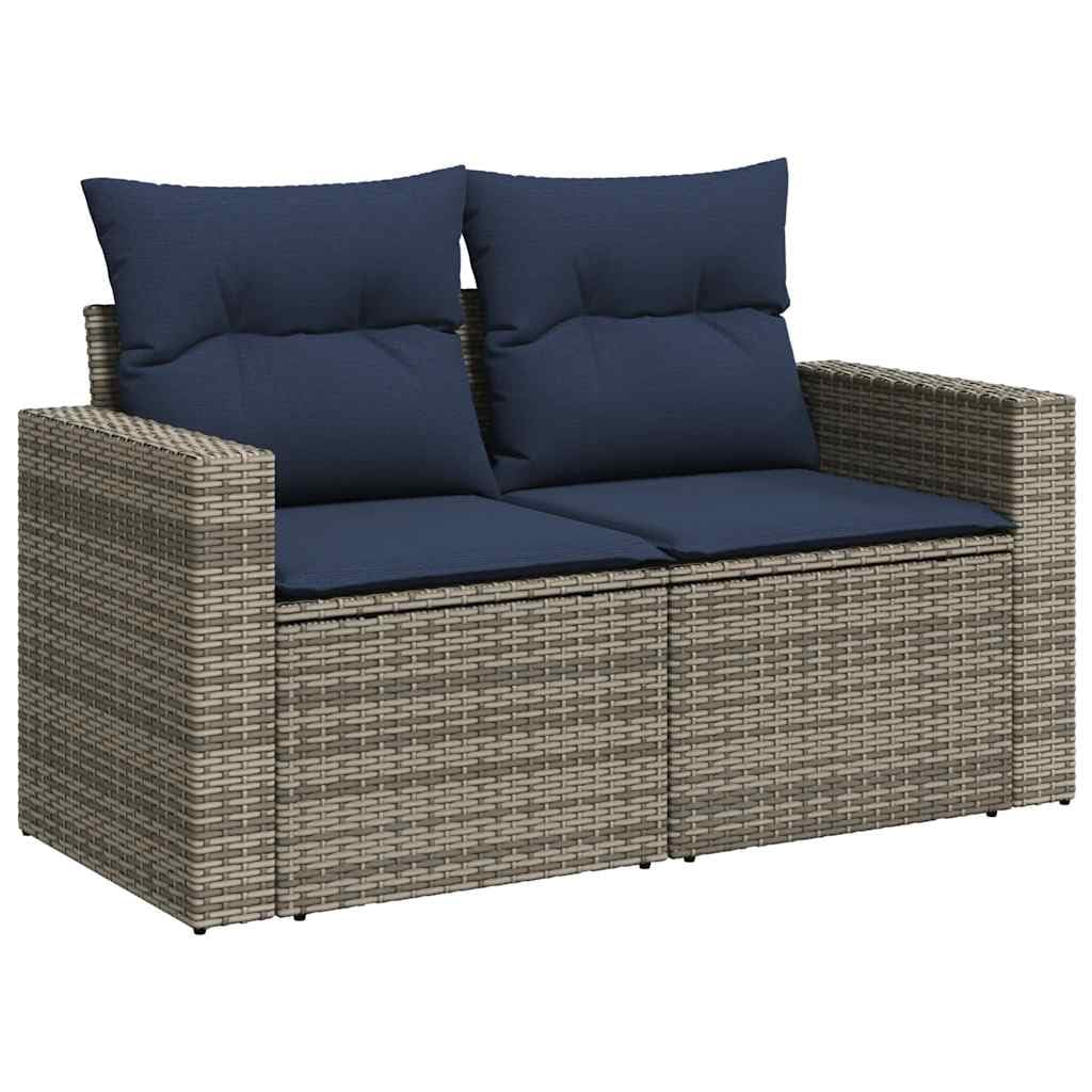 Salon de Jardin 5 pcs avec Coussins Gris Bleu Marine en résine tressée canapé d Angle extérieur avec Rangement pour Patio terrasse Table Basse Convertible et Repose-Pieds imperméable