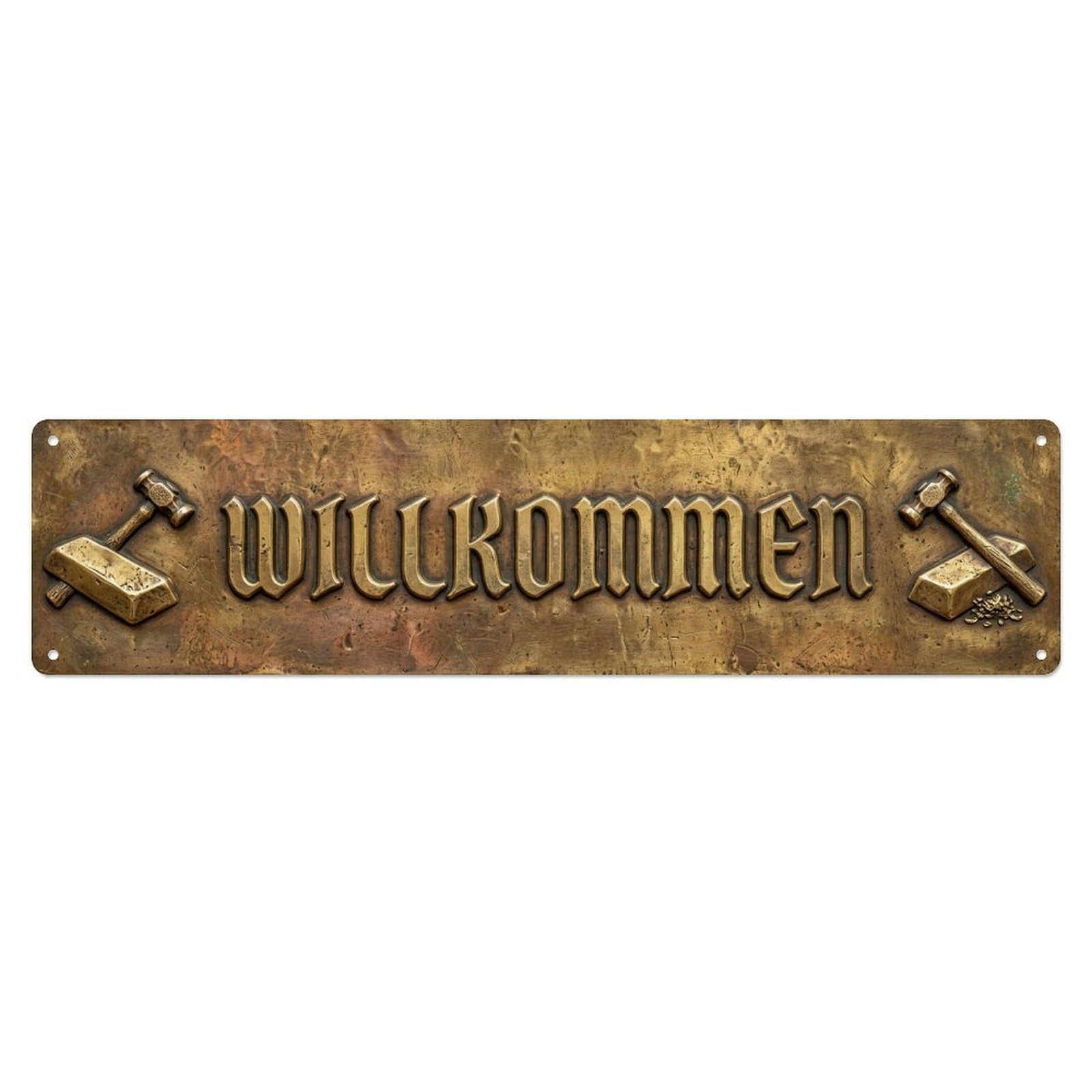 Weathered Brass Vintage Goldsmith Welcome Metal Tin Sign