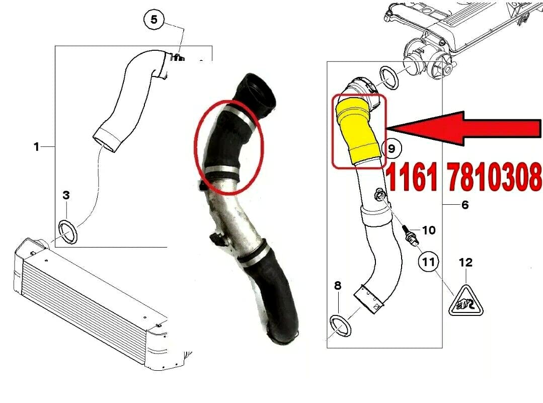 LLS-GERMANY Manguera turbo para aire de carga compatible con B M W 1ER E87 118d 120d 11617810308 11617792316