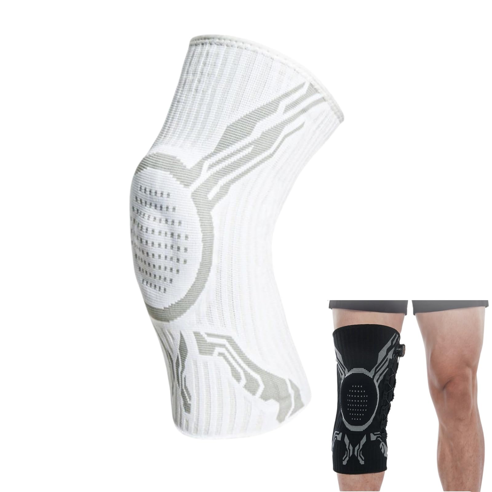 VILAO Kniebandage mit Drehverschluss,Gelenkrehabilitation und den Alltag (Grauweiß-L,M)