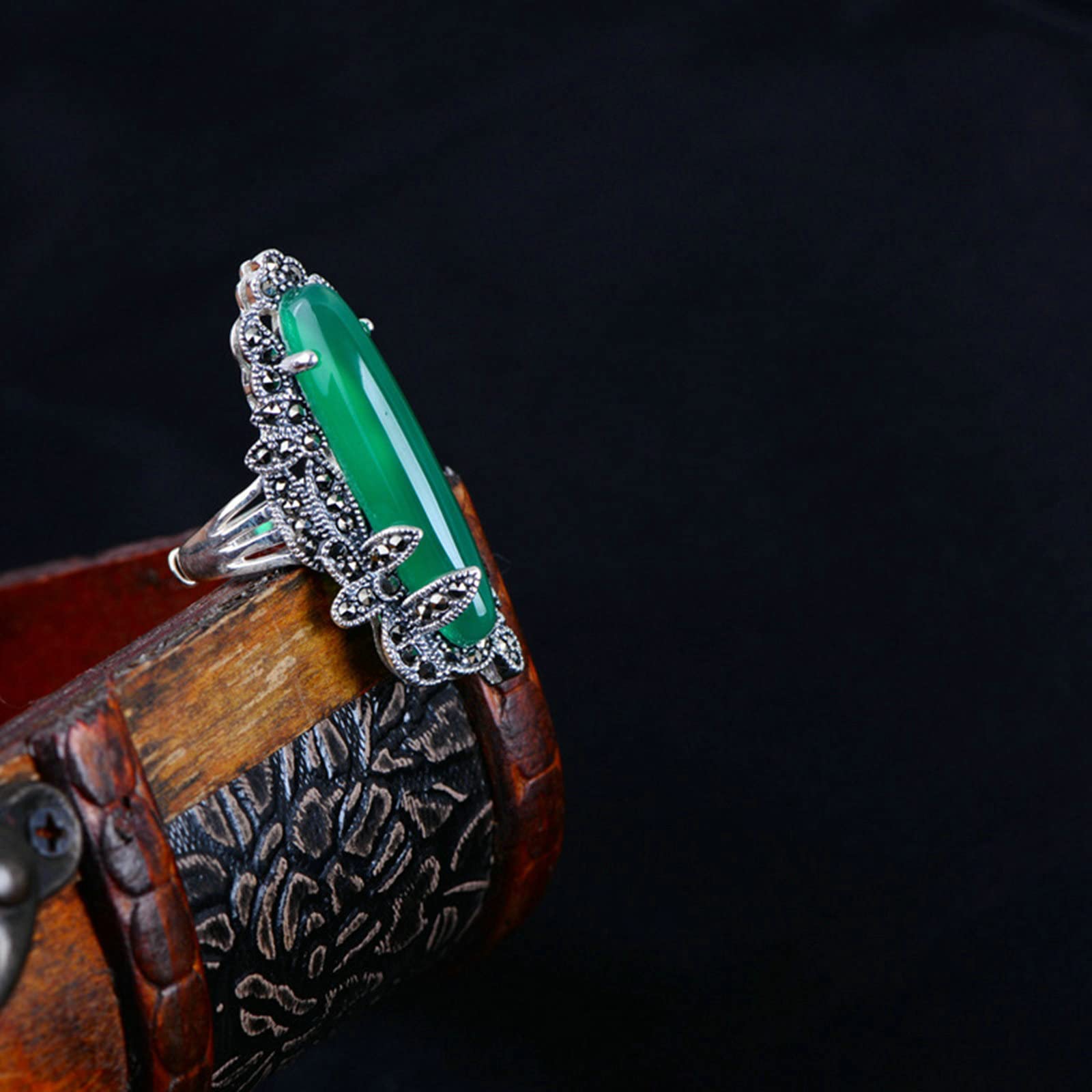 Aeici Anillos 925, Alianza Regulable Vieja Piedra Verde Anillo Mujer