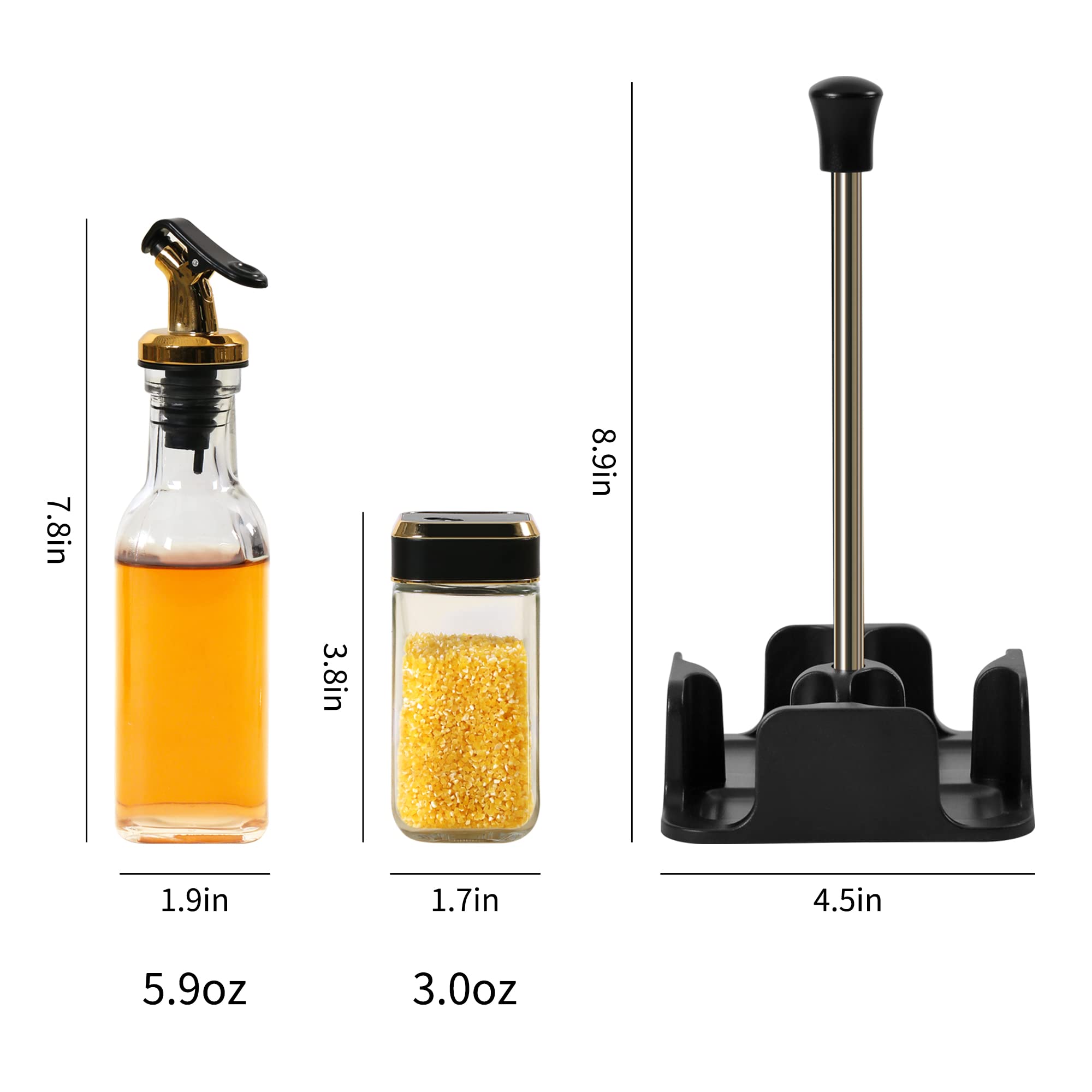 Juego de dispensador de aceite y vinagre con caja, botella de vidrio, condimento, pimienta, sal, boquillas de aceite, embudo de aceite