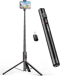 Basike Tripé e Bastão de Selfie 3 em 1 para Celular – Tripé Dobrável 184cm com Sapata Fria, Controle Remoto Magnético Destacável e Rotação 360°, Ideal para Selfies, Viagens e Transmissões ao Vivo