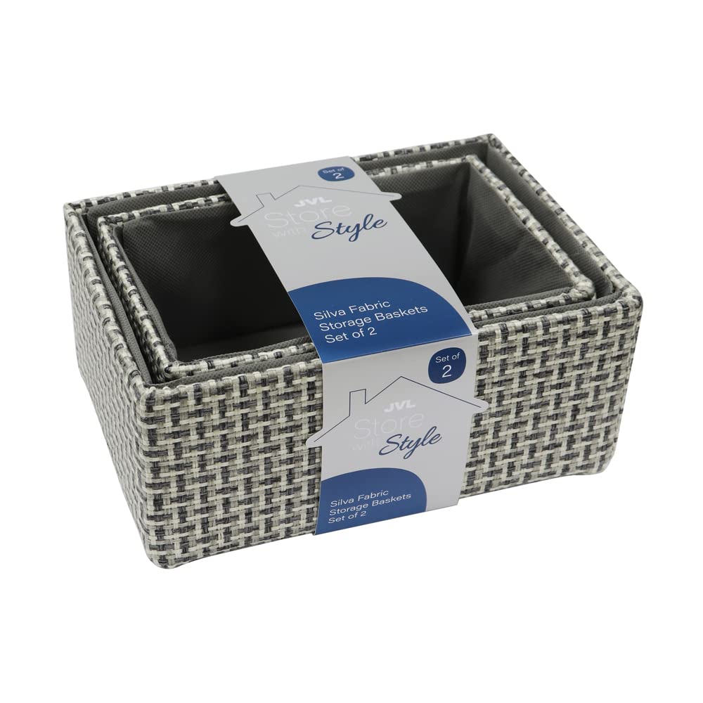 Jvl Silva Rectangular Fabric Storage Baskets - Set of 2 - Grey