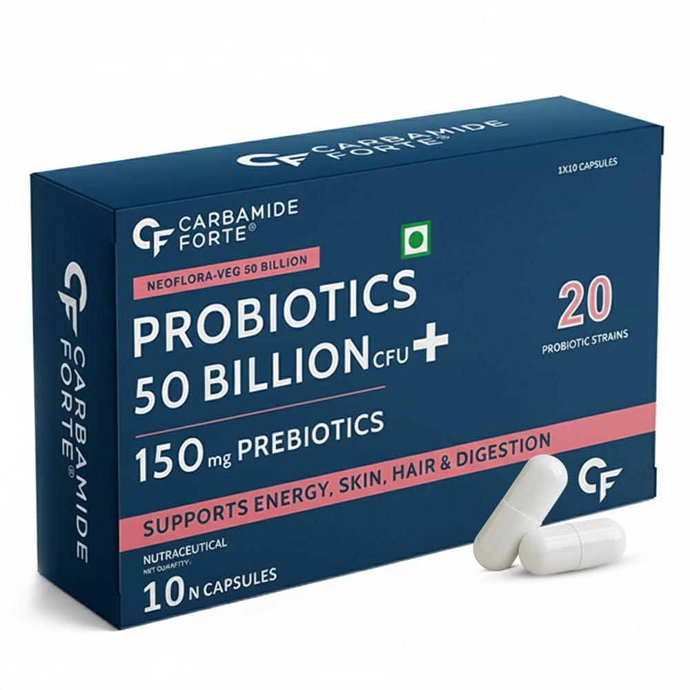 Carbamide Forte Probiotics Supplement 50 Billion CFU for Women & Men | Probiotics for Gut Health Supplement | Support Digestion & Immunity | Gut Health Probiotics – 10 Veg Capsules