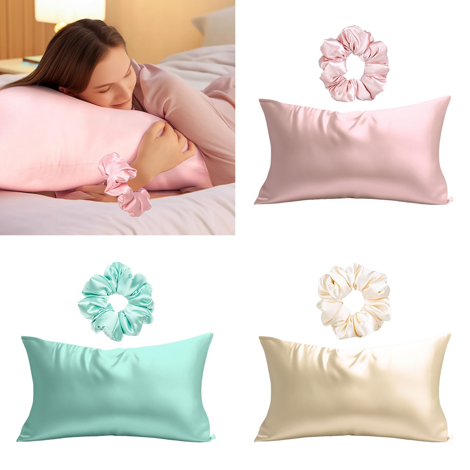 Federe in raso, lussuose federe per cuscini morbidi per migliorare il sonno, include accessori per capelli federa in raso
