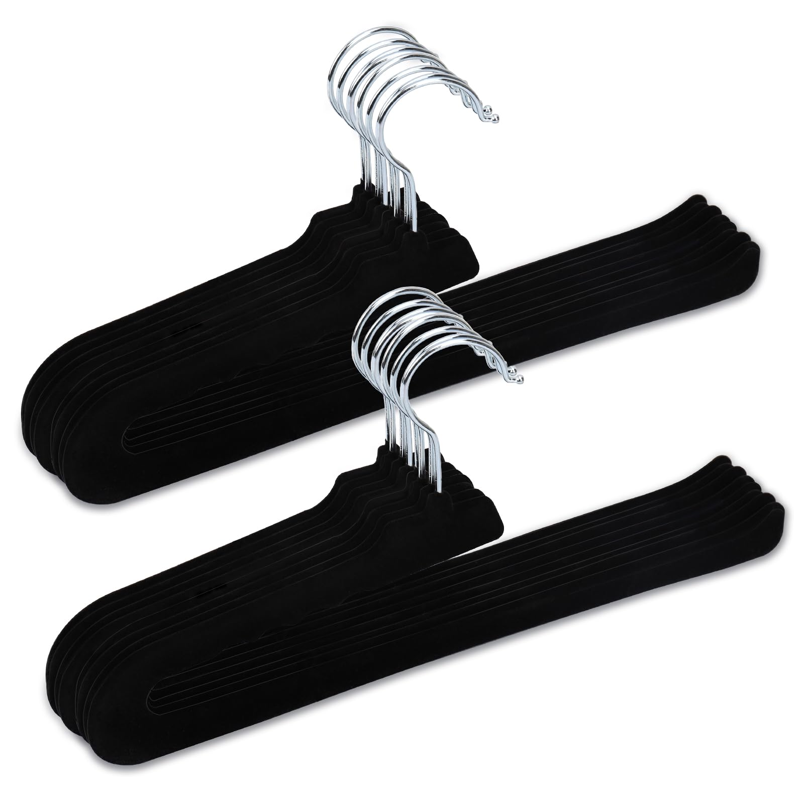 Velvet Pants Hangers - 12 Pack Non Slip Open Ended Hanger with 360 Swivel Hook - Closet Space Saving Hanger for Heavy Pants, Jeans, Trousers, Scarf (Black,12 Pcs)