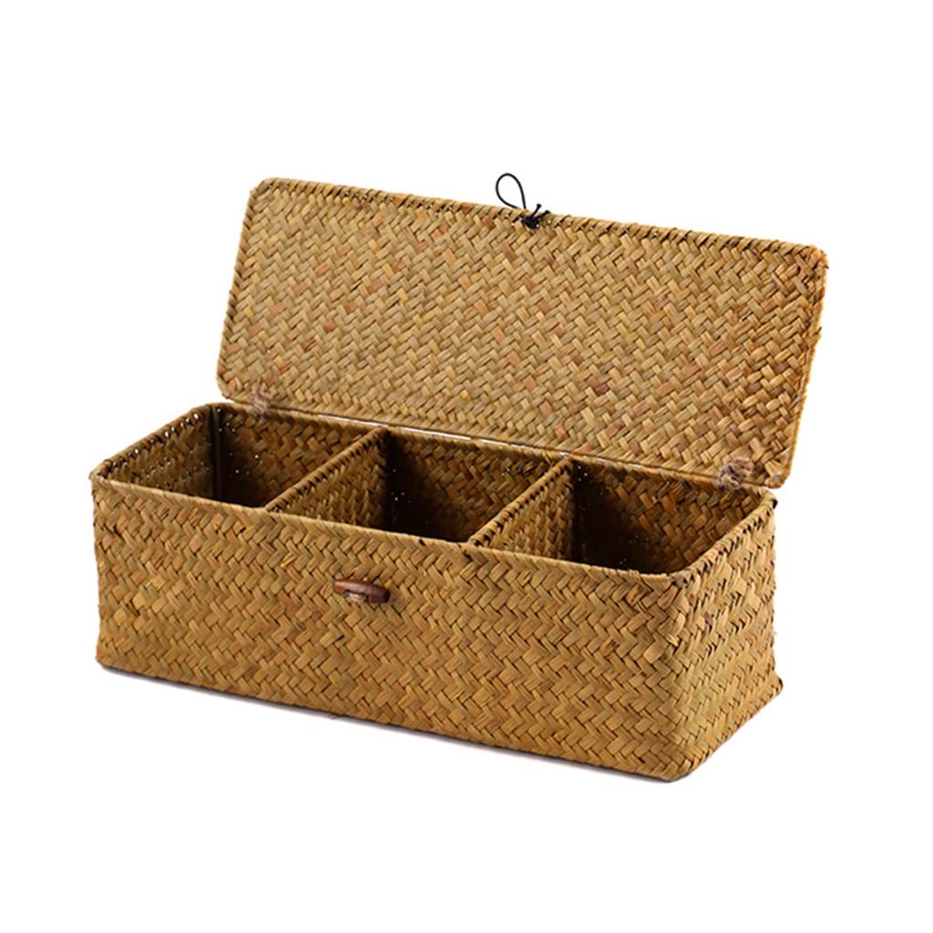 Boîte de rangement tissée avec couvercle et diviseur de barre pour bijoux