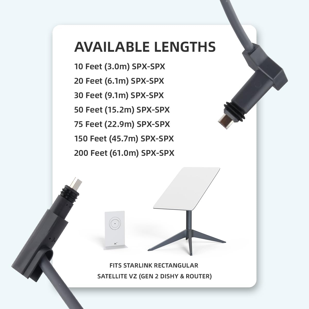 30ft Starlink Cable Extension | Waterproof Replacement For Rectangular Dish V2 | 1200Mbps Pure Copper Cable