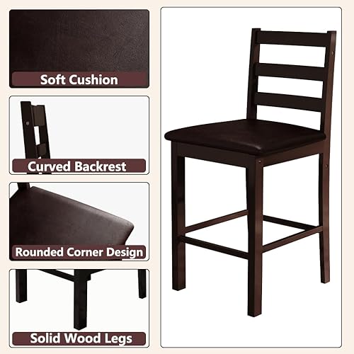 Miniatura 3 de Juego de 4 taburetes de bar de altura de mostrador de 24 pulgadas, sillas de isla de madera maciza para cocina, taburetes para encimera de cocina,