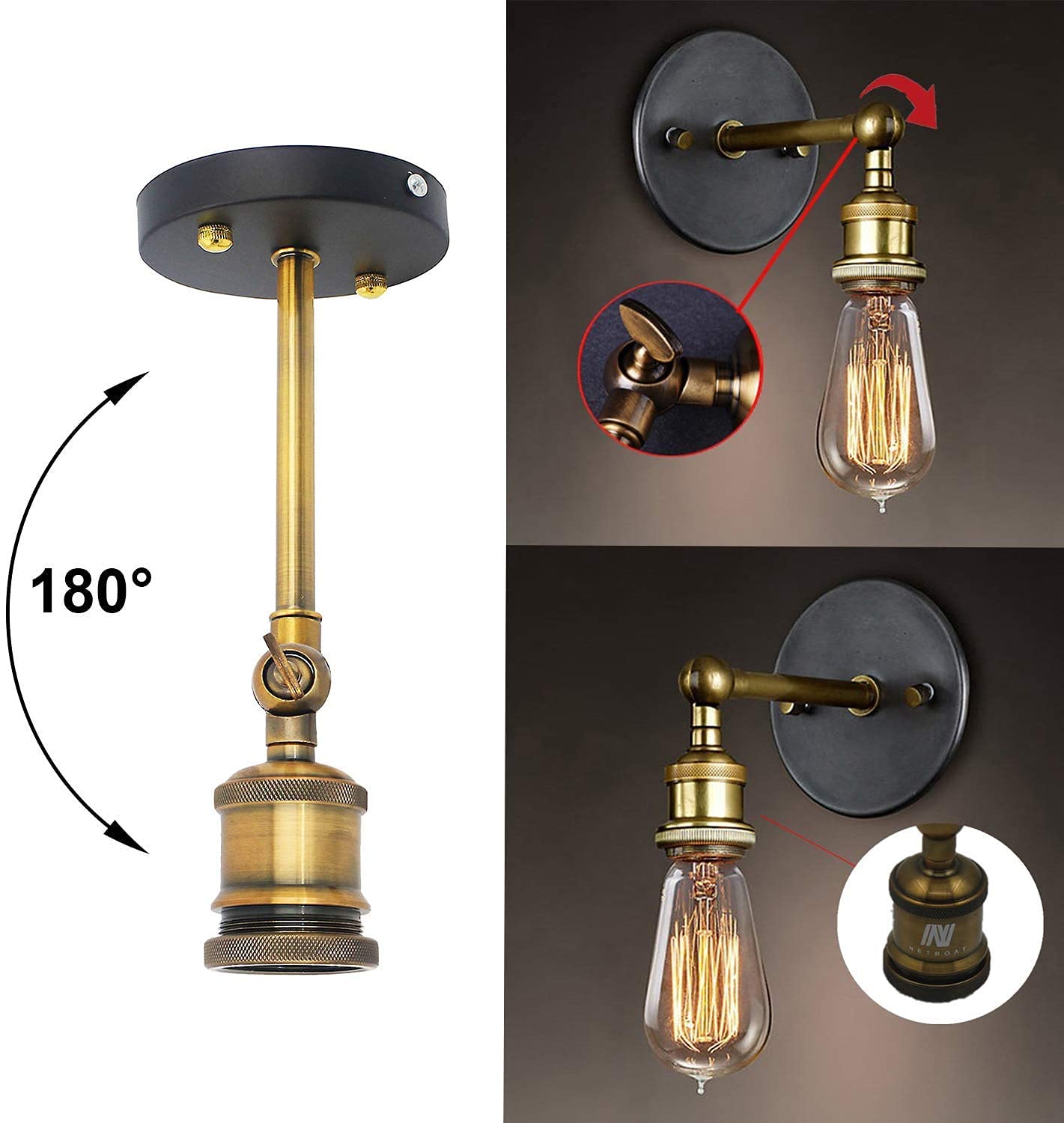 Lampada Da Parete Vintage In Ferro Stile Industriale - 2 Pezzi, Colore Bronzo, Attacco E27, 220V - Per Caffè, Corridoio, Cucina, Sala Da Pranzo, Bar (Lampadine Non Incluse) - 5