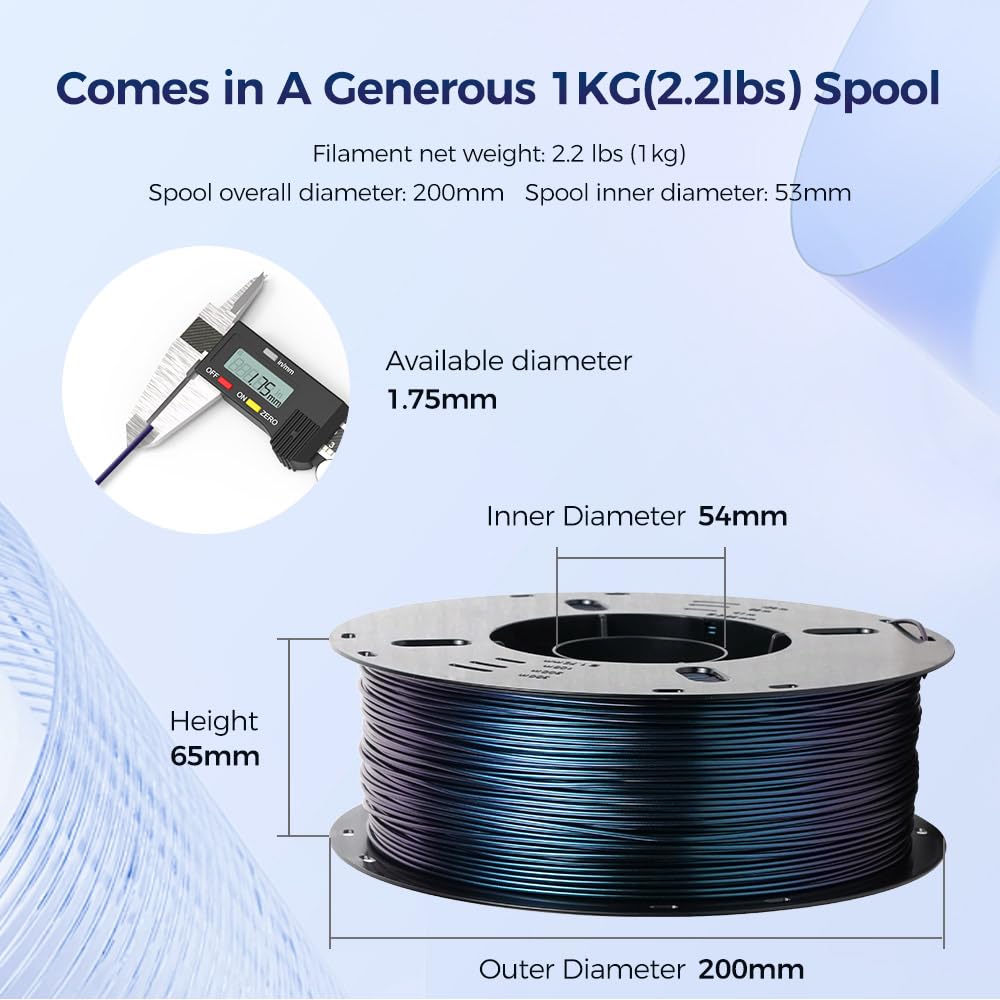 VOXELAB Filament do drukarki 3D Chameleon PETG zmieniający kolor, 1,75 mm, precyzyjna dokładność pomiaru +/- 0,02 mm, porządna szpula 1 kg, zmienia kolor pod światłem i kątem, PETG Burnt Titanium