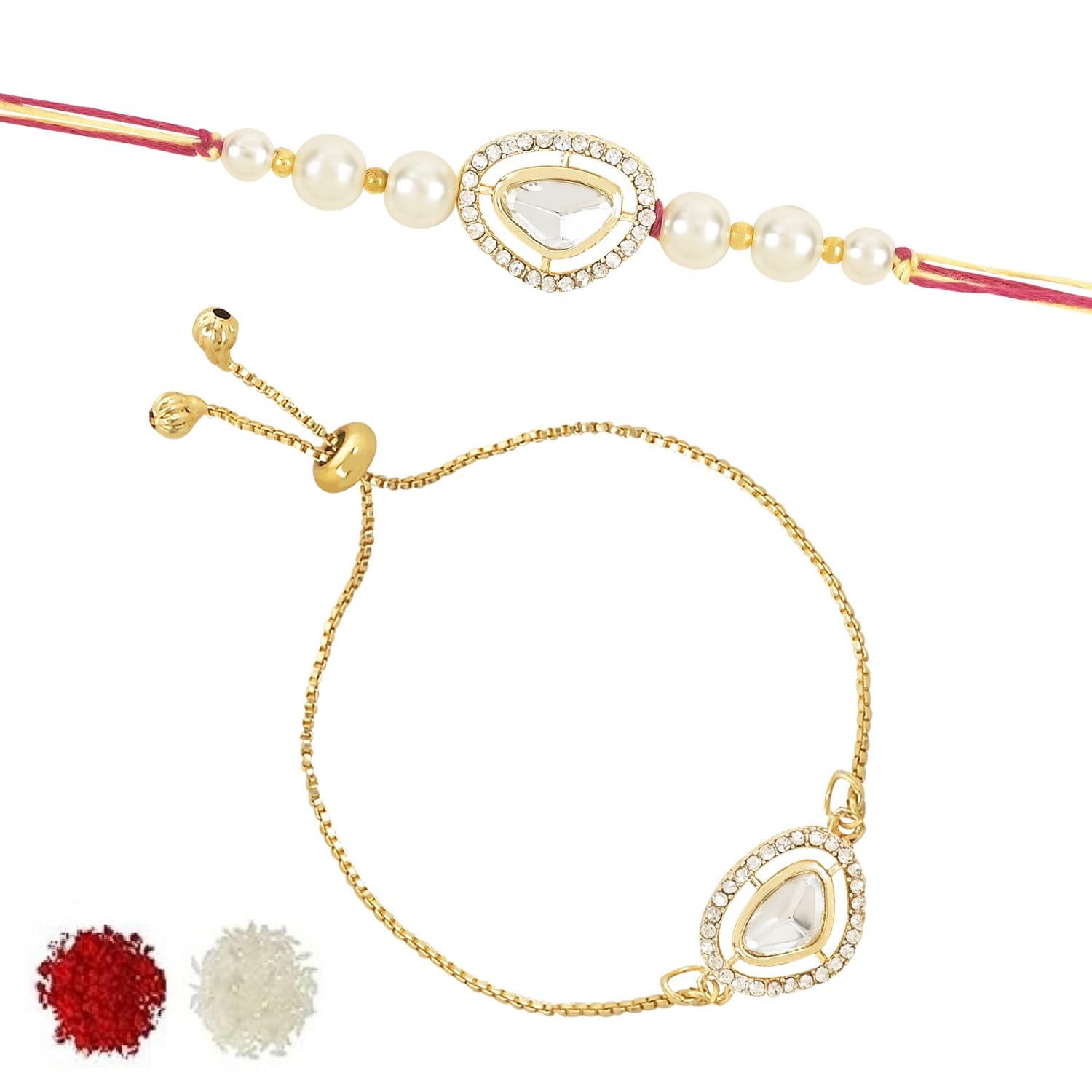 I Jewels Mens Kundan & Pearl Bhaiya Bhabhi Lumba Rakhi Set With Adjustable Pull Chain With Roli Chawal And Rakshabandhan Card (R107W-Co) (B0C96PQYBC) Amazon Price History, Amazon Price Tracker
