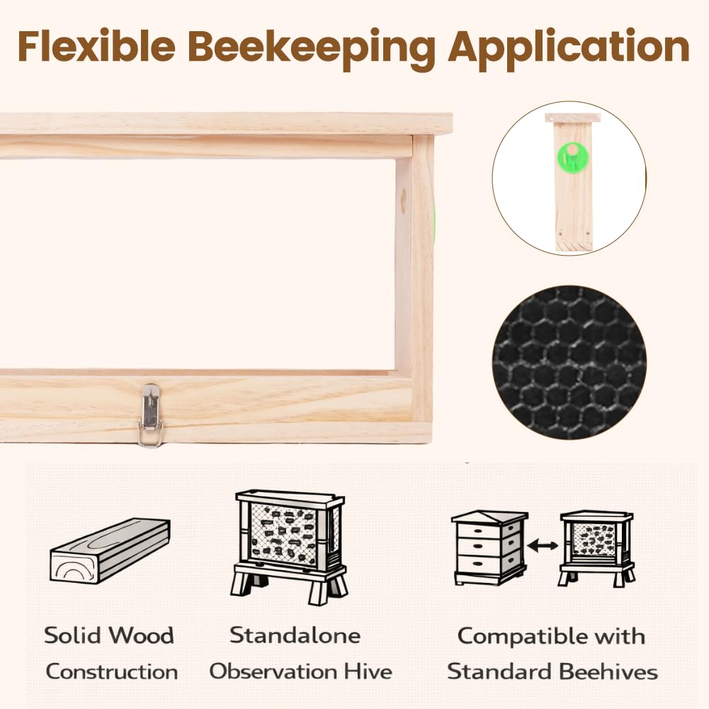 Gugxiom Bienen -Zuchtbox, Doppelseitiges Acrylboard Holzbienenstock -Beobachtungsbox mit Lüftungsschlitzen Imkermaterial