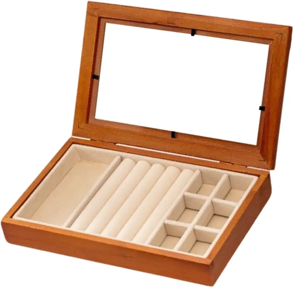 Caixa de joias de madeira organizadora de joias com tampa espaçosa vitrine de veludo recipiente para anéis brincos pulseiras organização, Style B