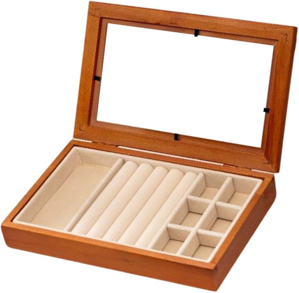 Caixa de joias de madeira organizadora de joias com tampa espaçosa vitrine de veludo recipiente para anéis brincos pulseiras organização, Style B