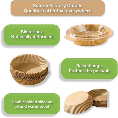 Miniatura 7 de Air Fryer Liners Round, 100PCS for 2 to 5 Qt Air Fryer Disposable Paper Liner, 6.3 inch Unbleached Non-stick Oil-proof Parchment Paper