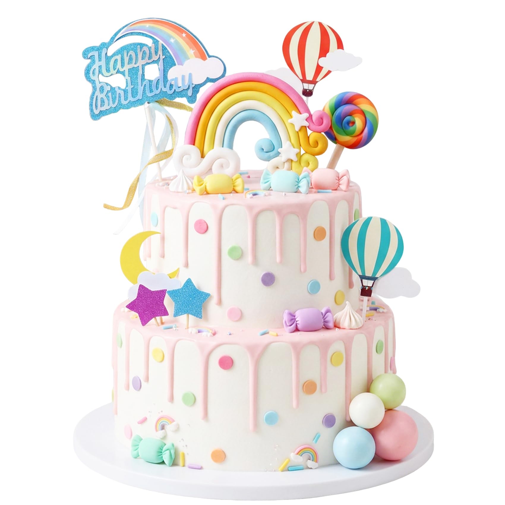 Knana 18Pcs Rainbow Cake Topper Rainbow Cake Decorations with Lollipop Candy Cake Topper for Baby Shower Party Supplies