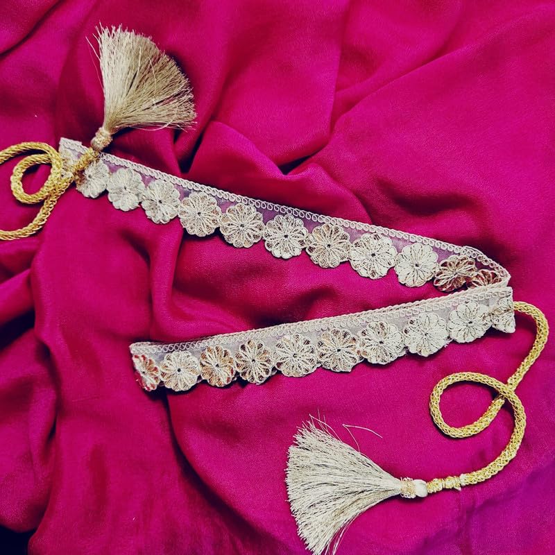 Adjustable Golden Gotaa Patti Flower Belt for Girls | Kamarbandh | Kamarpatta | Vadannam | Waist Belt(50) 3