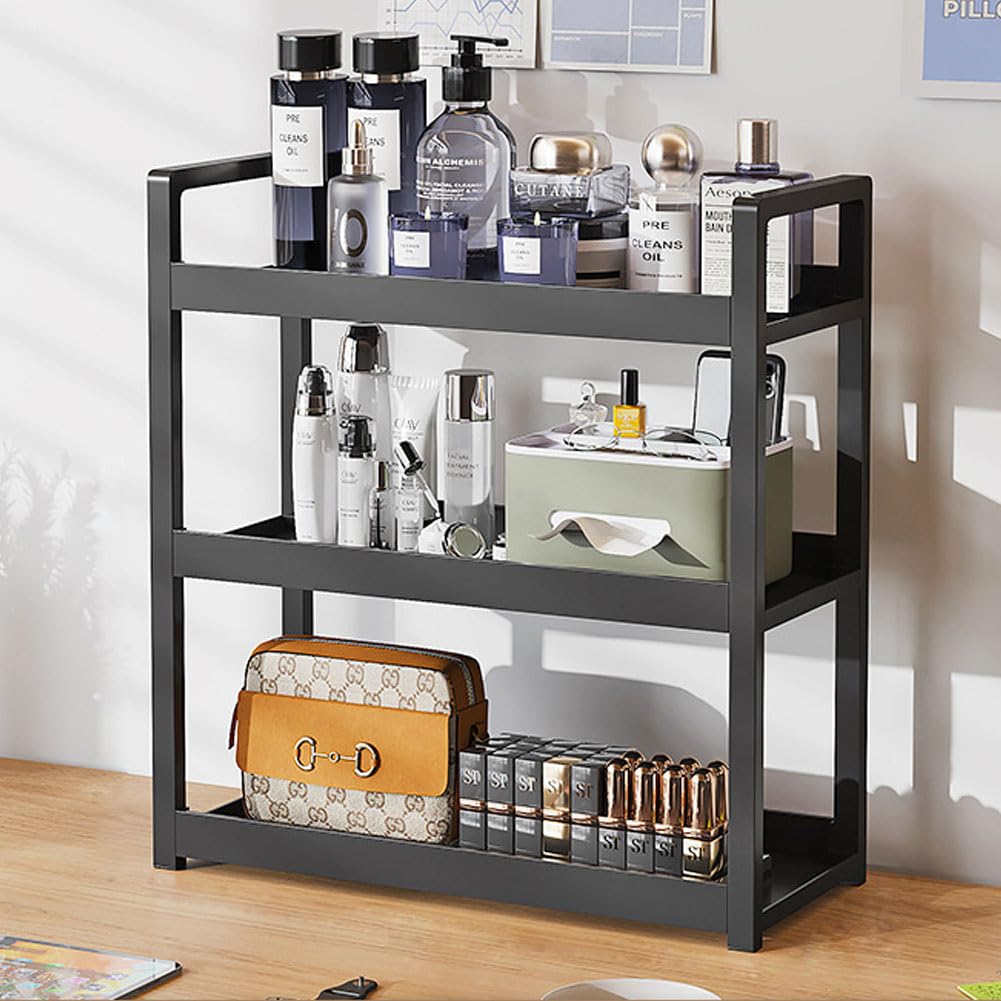 Badezimmer-Theken-Organizer, 3-stöckiges Badezimmer-Regal für Badezimmer, Küche, Schlafzimmer, ideal für die Organisation von Kosmetika, Parfums, Seifen, Lotionen und mehr (schwarz)