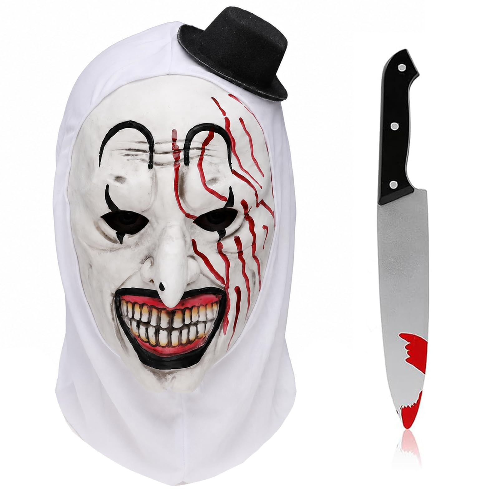 Hyelntu Terrifier Mask Adult 2PCS Scary Killer Art The Clown Mask PVC Knife