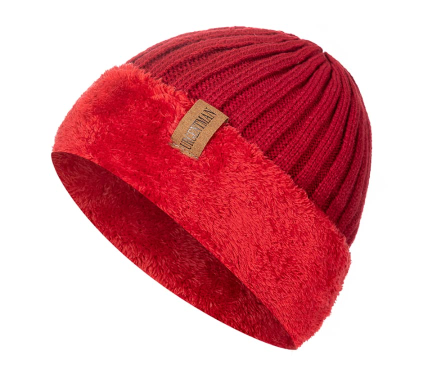 Hombres y mujeres general grueso invierno Cap cálido más forro de piel solapa Cap Beanie hombres y mujeres general cálido al aire libre punto Cap, rosso, Talla única