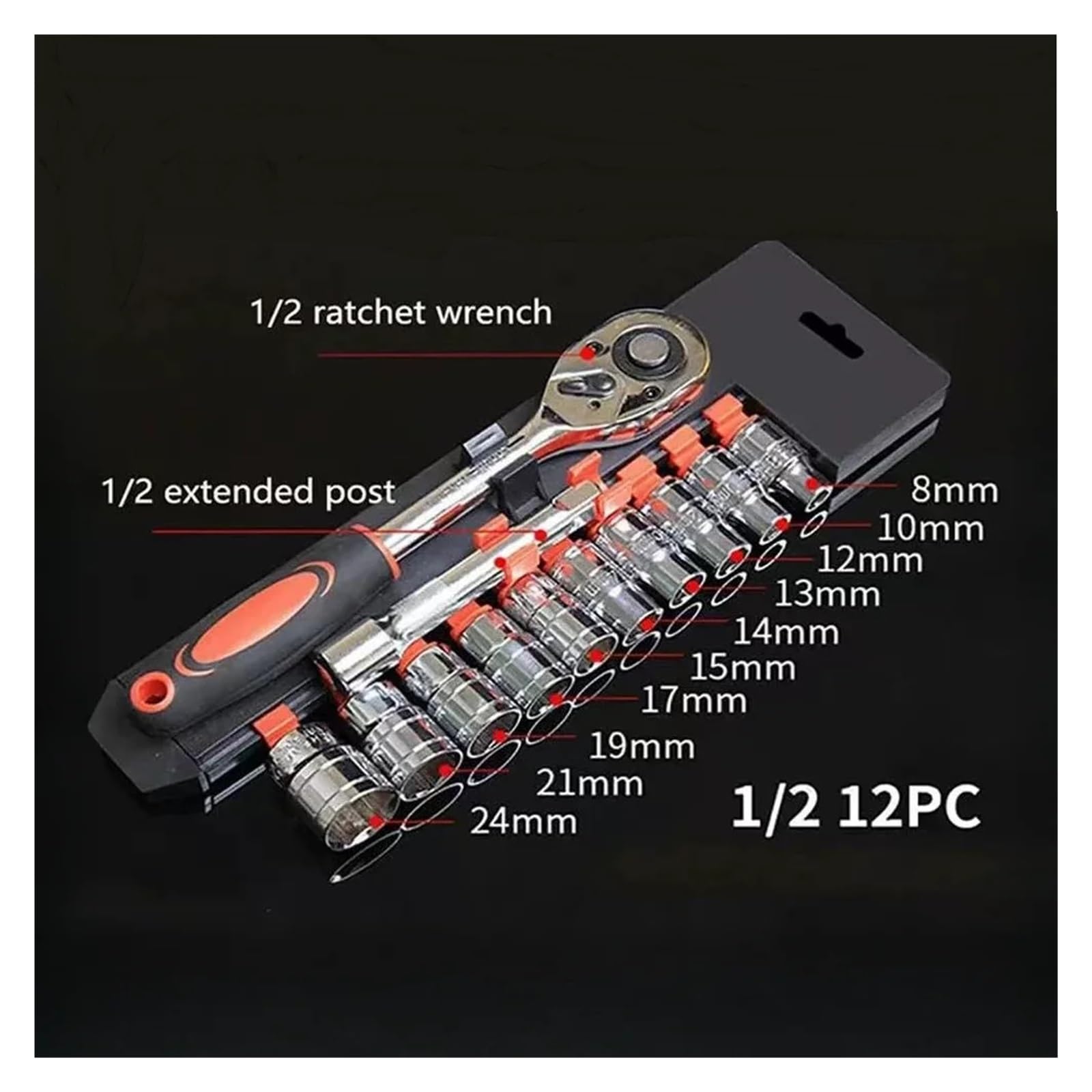 12-częściowy zestaw 1/4 3/8 1/2 wymienione narzędzie z tulejką ze stali wanadowej klucz grzechotkowy(12.5 mm interface)
