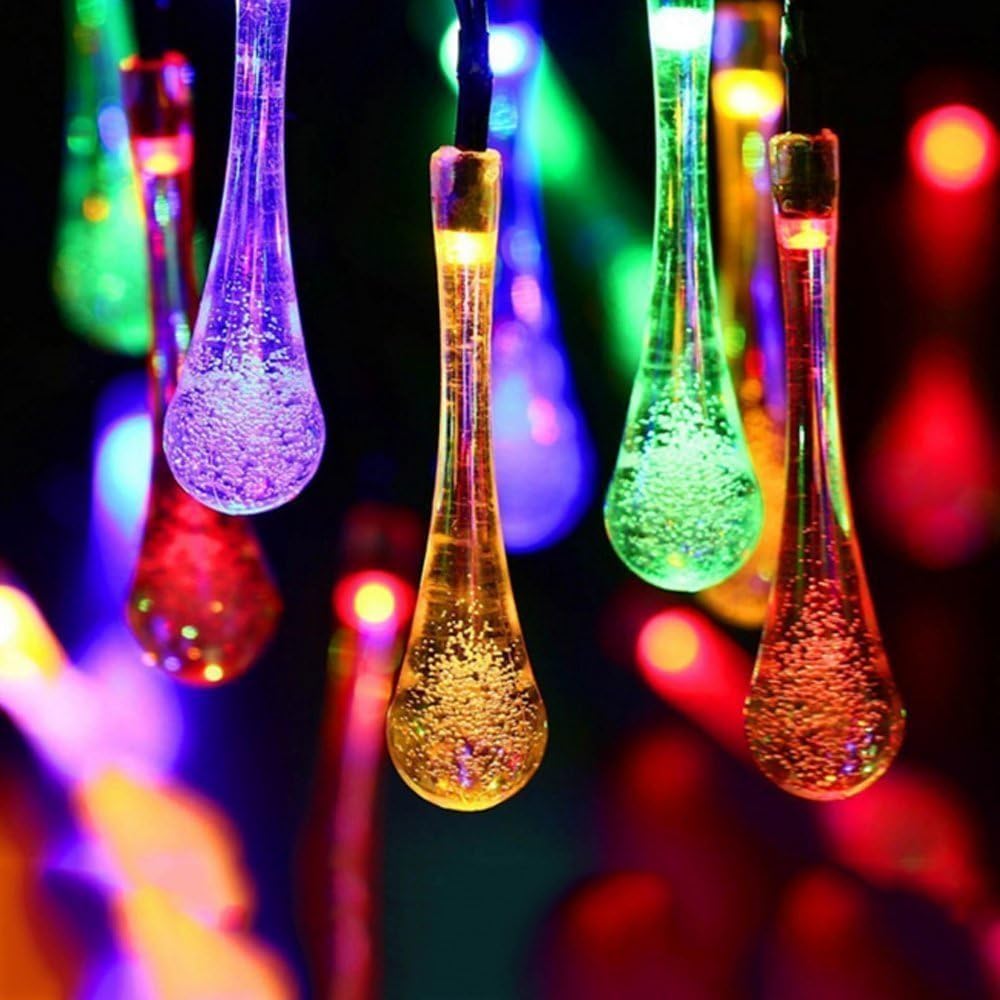 AMZSTAR Solar String Light Outdoor Waterproof Solar Drop Lights,Water Drop Fairy Lights 13ft 20LEDs Solar Light with 8 Modes Solar Party Lights for Garden,Christmas Decorations (Multicolor)