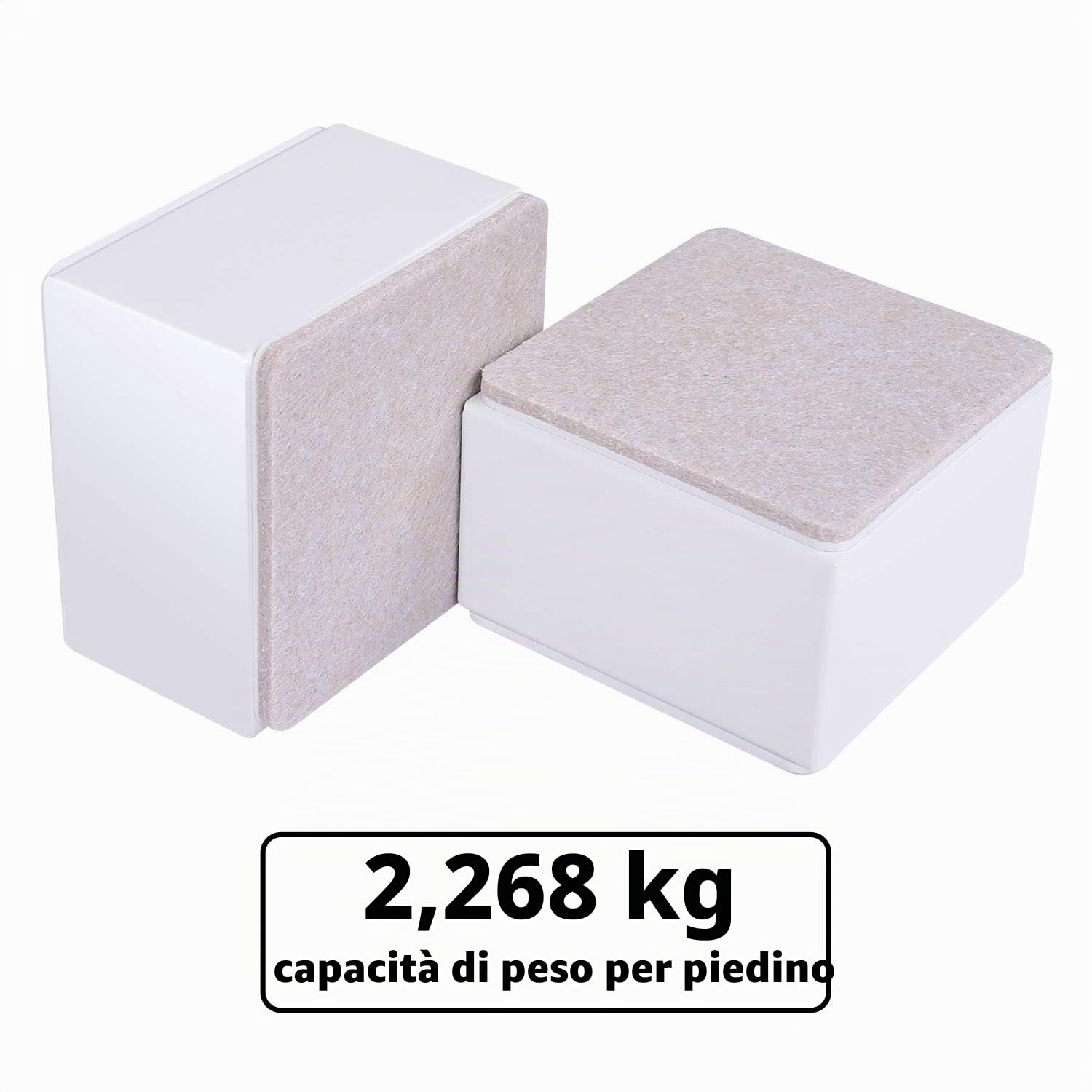 Ezprotekt Alzata per Mobili 5 cm in Acciaio, Diametro 3.15", Alzate Autoadesive per Mobili Resistenti, Aggiunge 2" di Altezza ai Letti, Divani e Armadi, Supporta 3000 Ibs, Quadrato Bianca