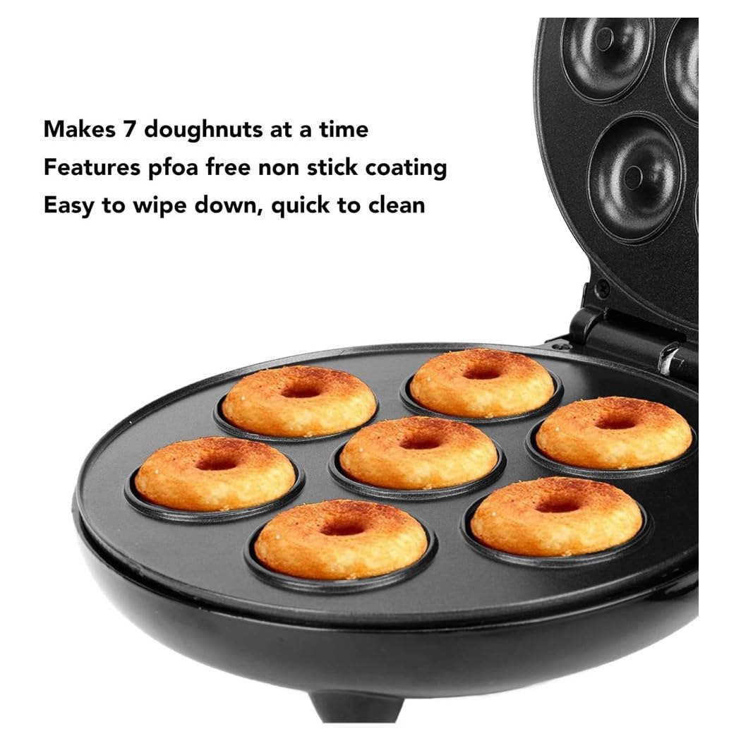 Trade Shop - Mini Donut Maker 1000w Antiaderente Riscaldamento A Doppia Faccia Elettrico 7 Ciambelle -