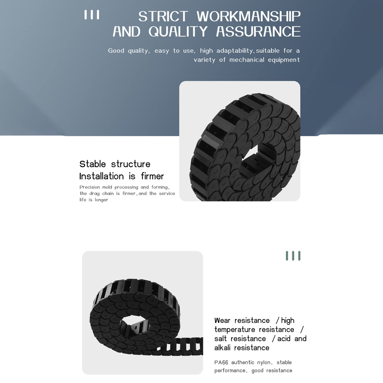 Cable Trailing Wire Carrier, Black Plastic Cable Trailing Wire Carrier Drag Chain, 10X30Mm Inner Size 1M Length, with End Connectors for CNC