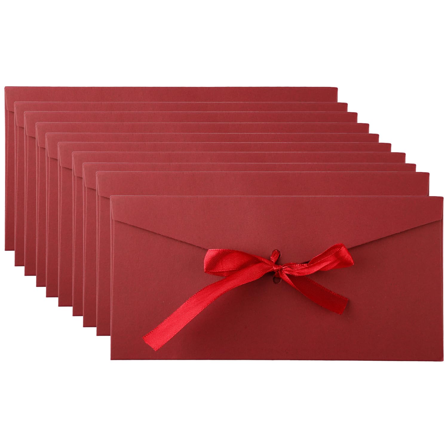 Wellrun 10Pcs Retro Kraft Paper Envelopes,Vintage Bow Envelope,Large Cash Gift Wallets for Wedding,Birthday,Bridal Shower,Graduation(Red)