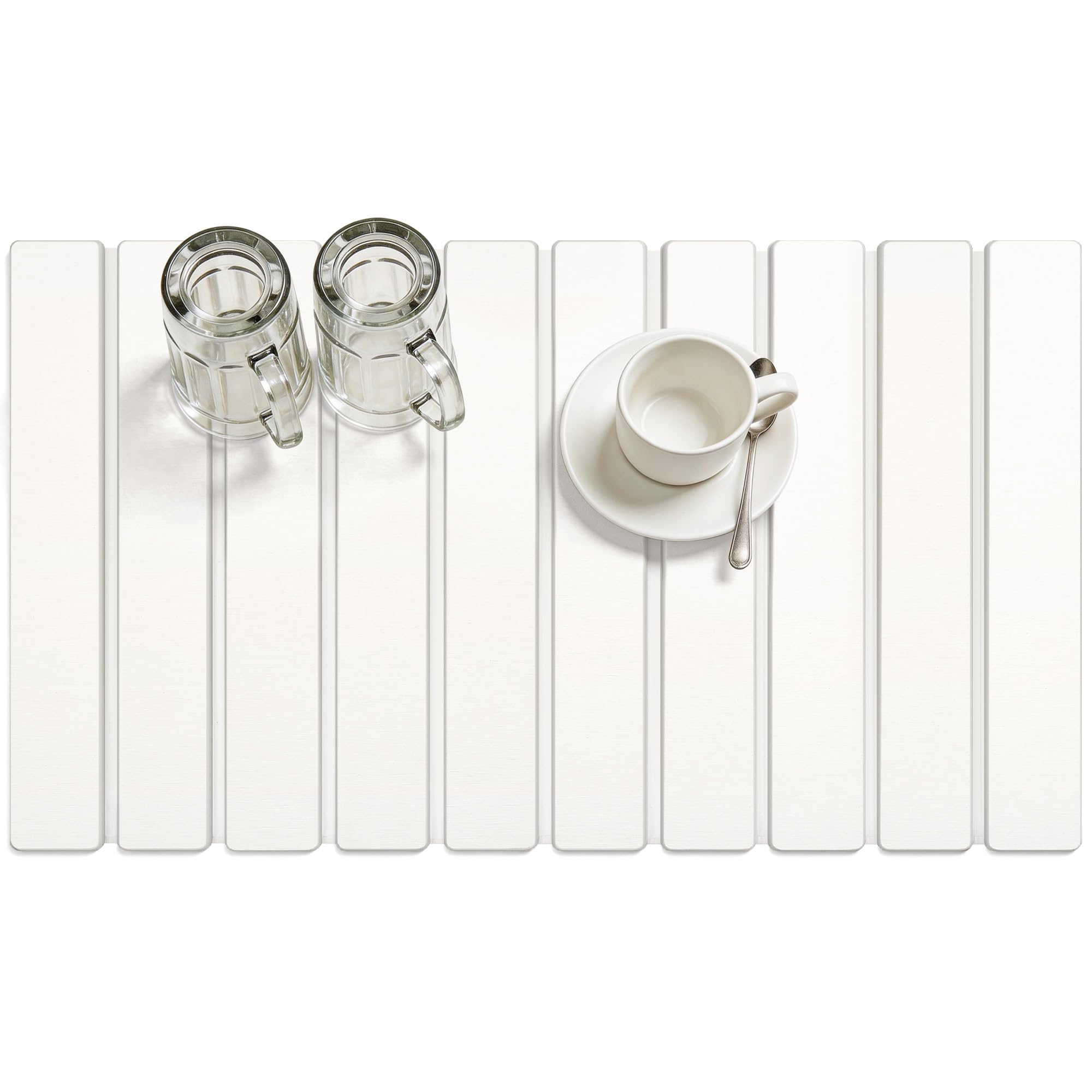 THMINS Stein Abtropfmatte Geschirr, 60x39 cm Geschirrtrockenmatte, Faltbare Kieselgur Trockenmatte für Küche Schnelltrocknend, Super Saugfähig, Hitzebeständig für Spülbecken, Tassen, Besteck, Weiß