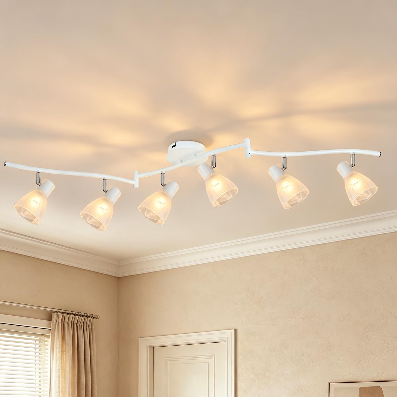 Unikcst 6 Way Kitchen Lights Ceiling Rotatable White Spot Lights Ceiling E14 Spotbars Kitchen Ceilings Light for Bedroom Living Room Lounge, No Bulbs