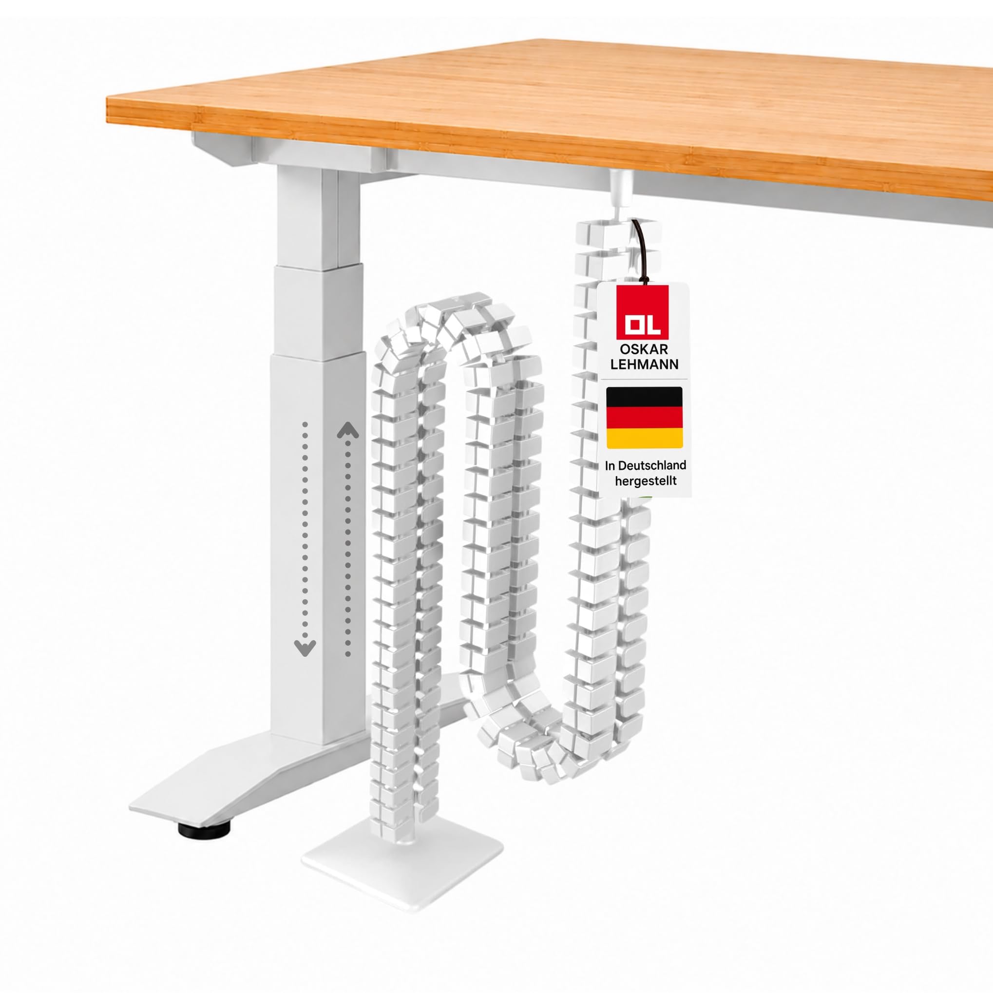 OL Oskar Lehmann Kuba Slim Line - Passacavi rettangolare, lunghezza: 1260 mm, bianco, per scrivanie regolabili in altezza