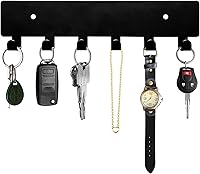 GTK Wall Mounted Key Holder with 6 Hooks, Self-Adhesive Key Rack for Hallway, Entryway - Matte Black, Rustproof Metal
