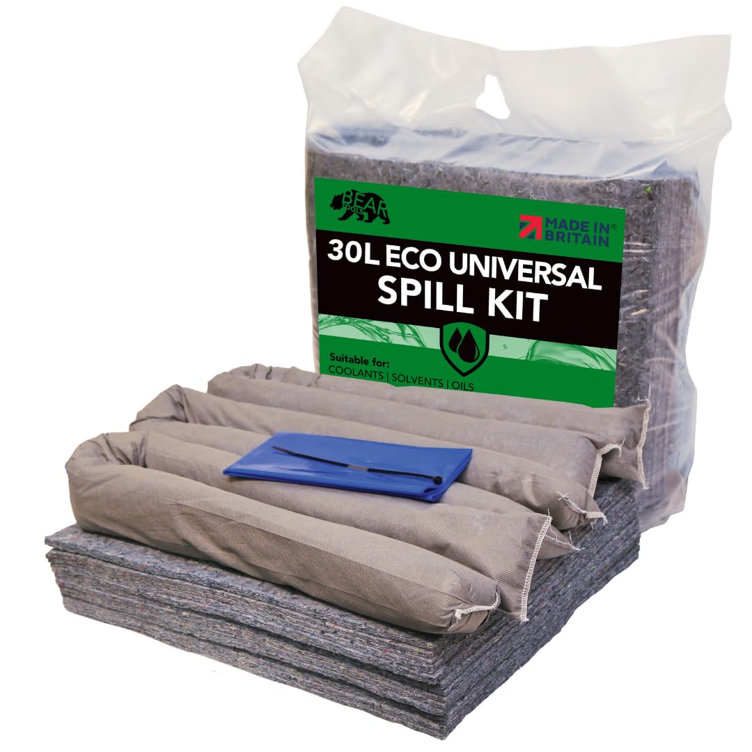 BearTOOLS Eco Spill Control Kit 30L Spills | Environmentally Friendly | 85% Recycled Natural Fibres | Reduce Carbon Footprint | Sustainable Absorbent Solution | UK Made Oils, Fuels