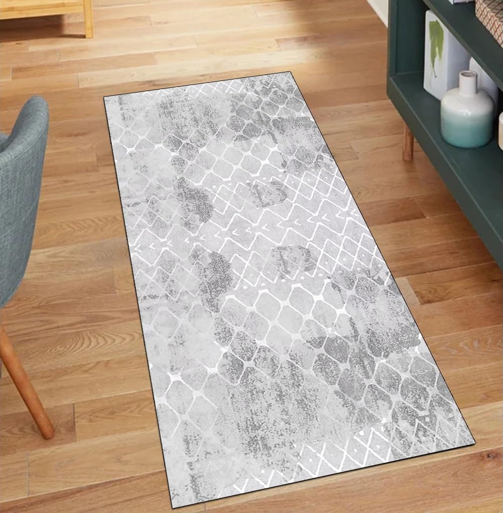 Alfombra moderna para pasillo lavable abstracta gris de 120x200 cm