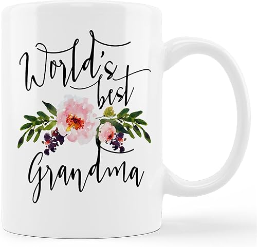 Taza de cerámica floral para la mejor abuela, taza de cerámica floral de 11 onzas, taza de té con leche para abuela, abuela, cumpleaños, día de la