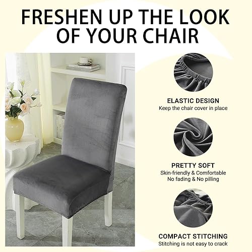 Miniatura 3 de Juego de 4 fundas de terciopelo para sillas de comedor, fundas protectoras para sillas de comedor, fundas protectoras para sillas de comedor, tela