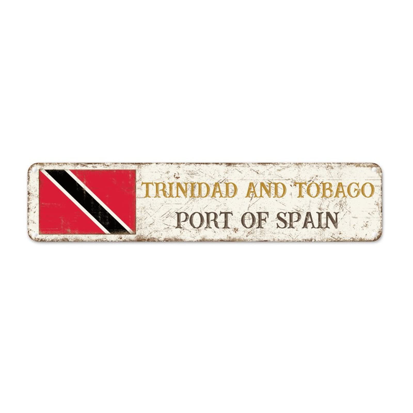 Trinidad And Tobago Country Souvenir Aluminum Metal Sign City Souvenir Port of Spain Aluminum Art Signs National Flag Trinidad And Tobago Vintage Farmhouse Signs Quality Aluminum Sign 18x4in