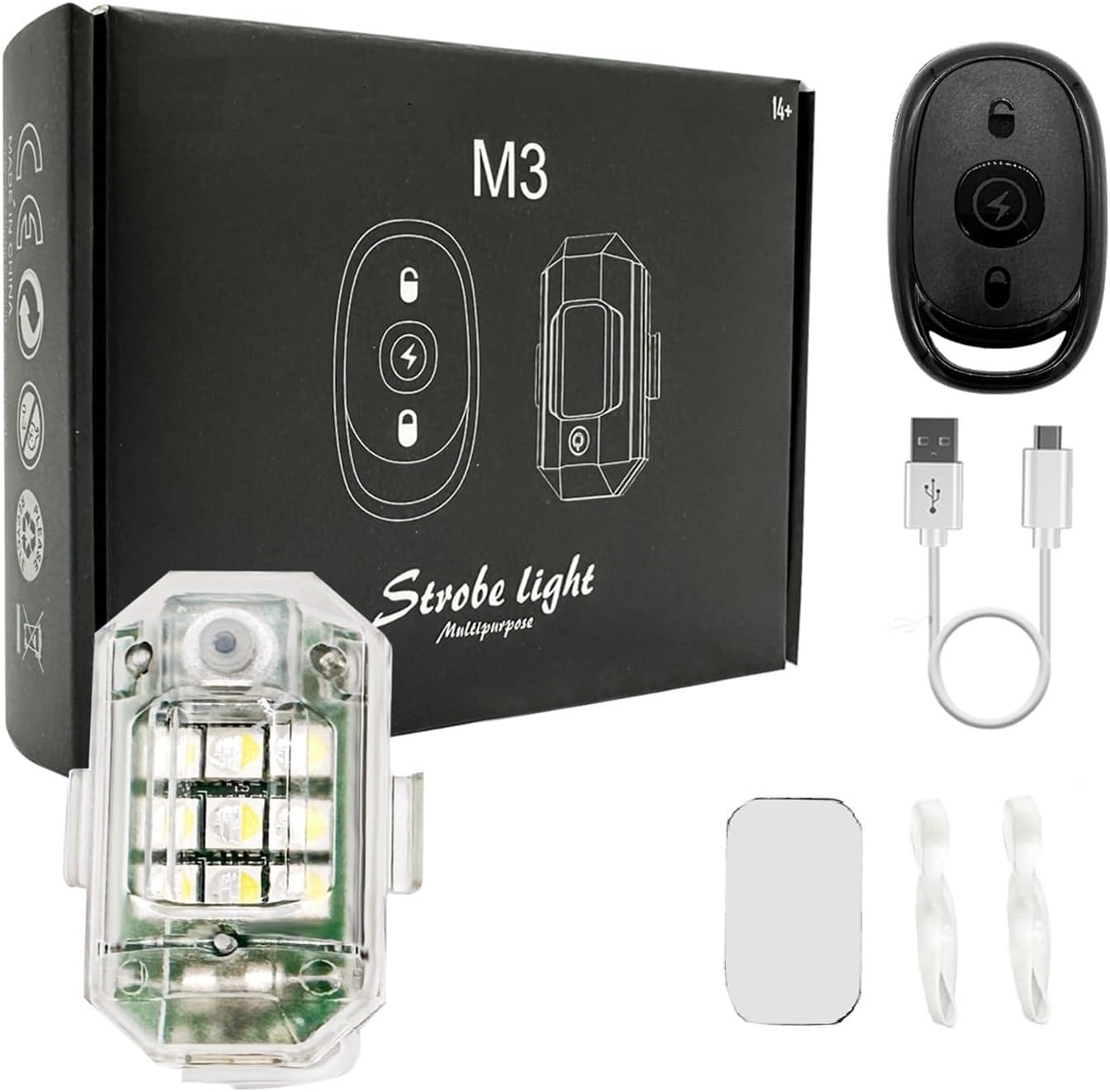 1PCS Wireless LED Strobe Light,USB Rechargeable High Brightness Wireless Remote Control Anti-Collision Strobe Lights,Waterproof Car Emergency Strobe Warning Light for Motorcycle,Car,Bike,Drone