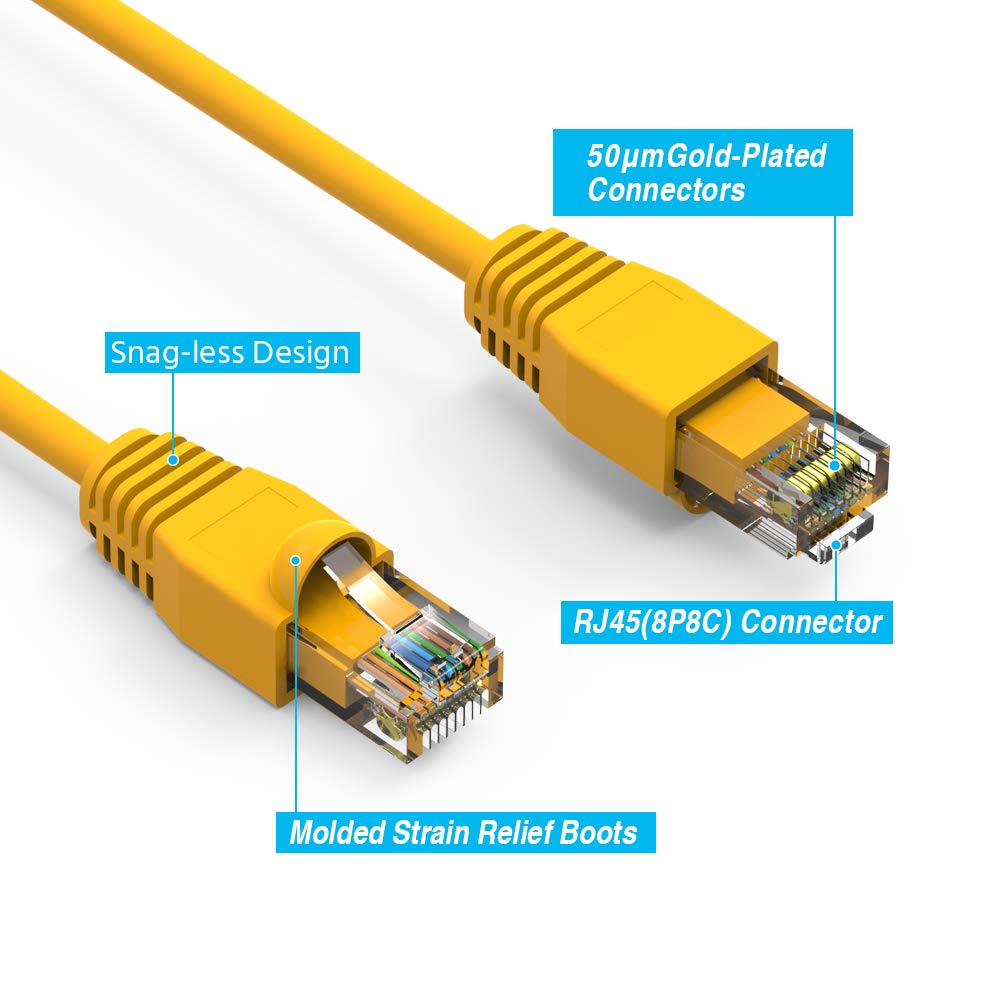 FireFold Cat6A Ethernet Patch Cable 500MHZ 10GBPS – High-Speed Internet Cable LAN Wire for Computer Networks – 4ft Yellow