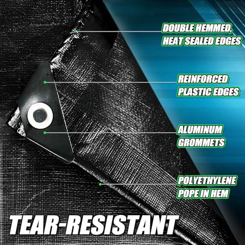CAMPMAC Black Tarps Heavy Duty Waterproof 30x40, 12 Mil Thick, High Durability, Rip and Tear Resistant with Metal Grommets Every 20 Inches by CAMPMAC - Image 4