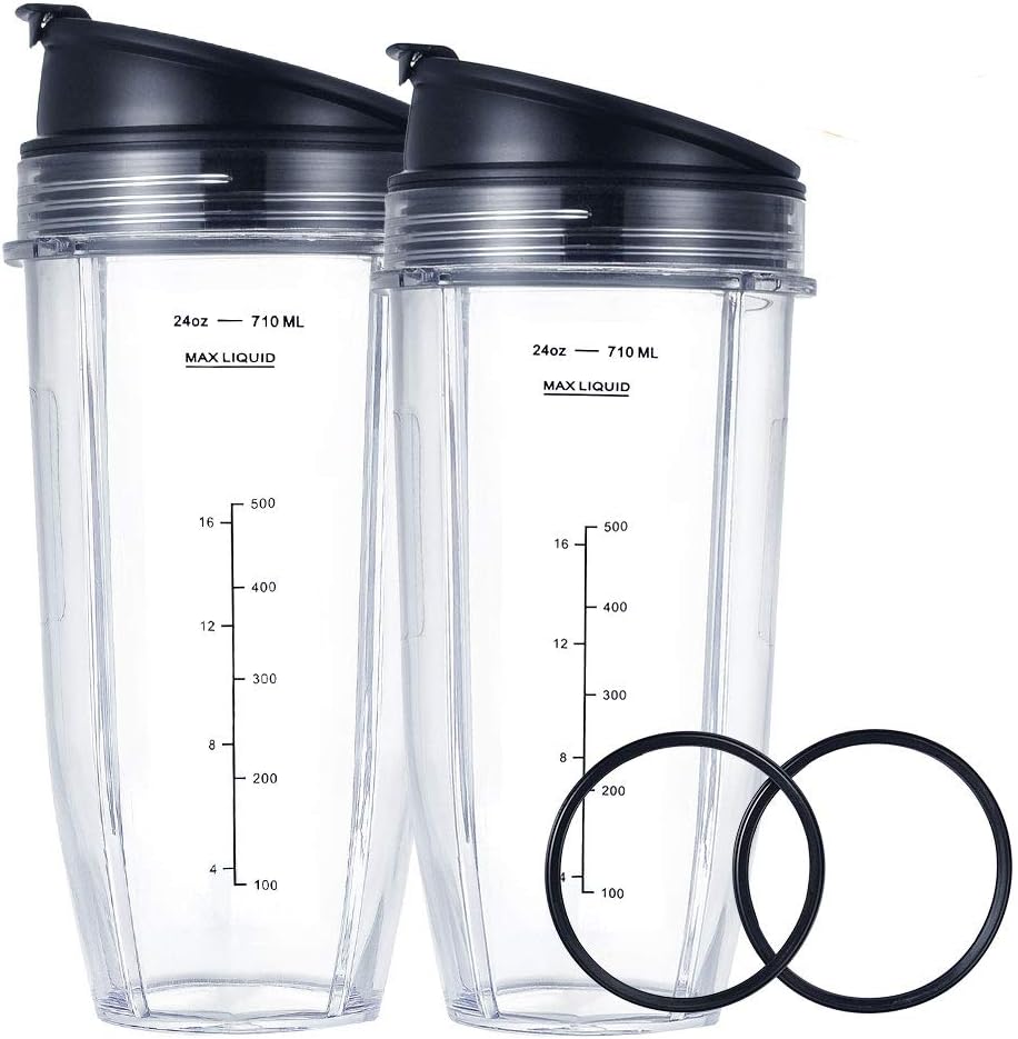 Blender Replacement Cups for Ninja Blender, 24OZ Cups with 2 Sip Seal Lids & 2 Gaskets, Compatible with Nutri Ninja Auto IQ Series Blenders BL450 BL454 BL456 BL480 BL490 BL640 BL642 BL680(2 Pack)