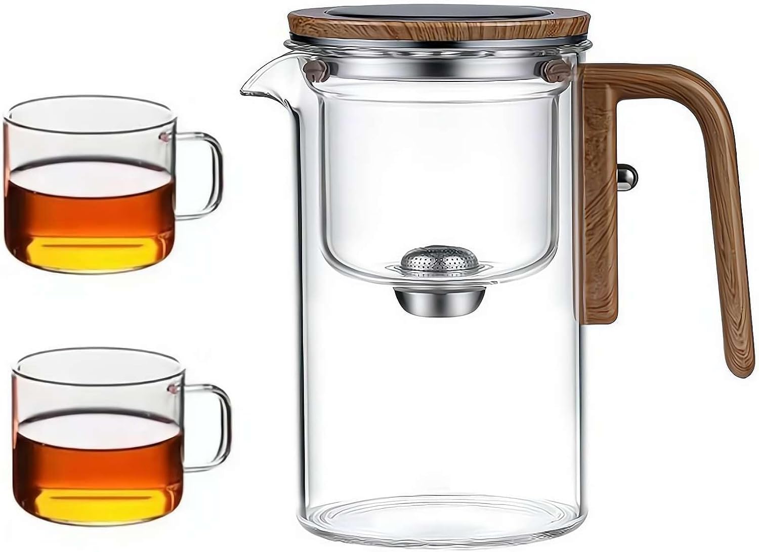 Magische Teekanne Glas mit Aufguss - Hexenkunst Druckkontrolle 2-in-1 für losen Tee, Wassertrennung Glas Teekanne mit Holzgriff und Hexe (Transparent, 720+100)
