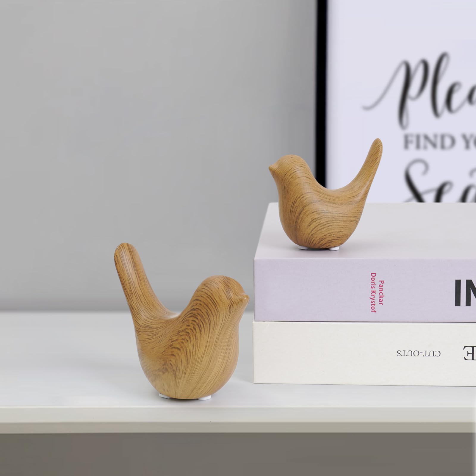 Notakia Gaobei Statuen für kleine Vögel, Heimdekoration, moderner Stil,dekorative Ornamente für Wohnzimmer, Schlafzimmer, Büro, Schreibtisch, Schränke (2 Holzmaserung)