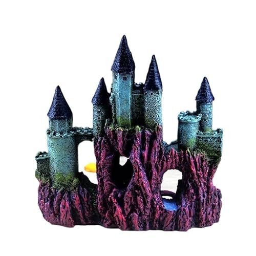 Wyvix 2pcs Aquarium Castle Decorations, Fish Tank Cave and Hideout with Bridge, Large Fake Rock Mountain Hide Shrimp for Corner Decor(B)