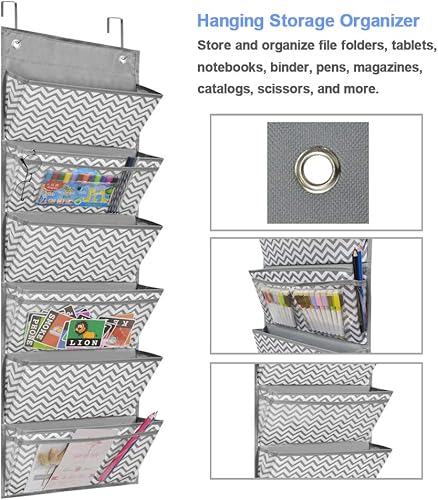 Vista 26 de Eamay Organizador de archivos colgantes para montaje en pared, tabla de bolsillo de almacenamiento para colocar sobre la puerta, suministros de 6